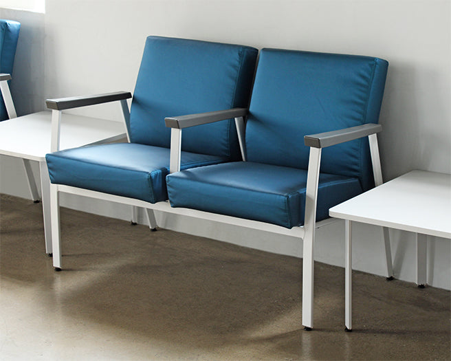 Blue Double Waiting Room Chair W/ White Frame