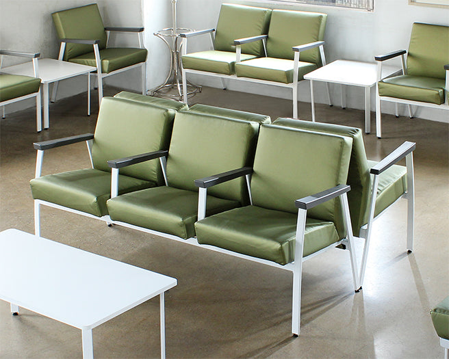 Green Triple Waiting Room Chair W/ White Frame