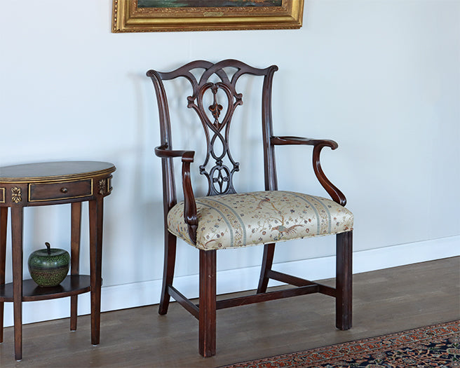Chippendale Arm Chair With Brocade Seat