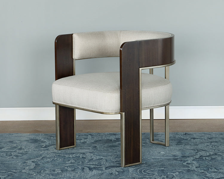 Dark Wood Barrel Back Armchair w/ Plush Cream Seat
