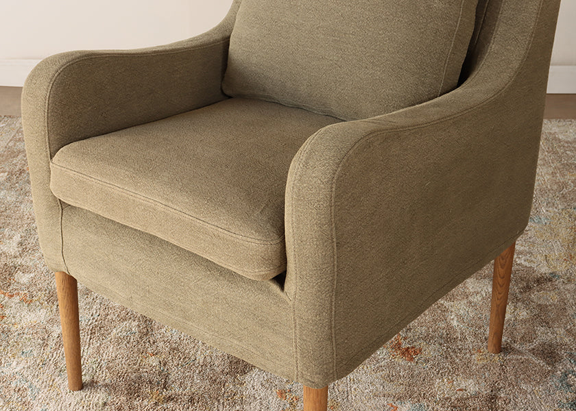 Olive Linen Track Arm Chair with Tapered Legs