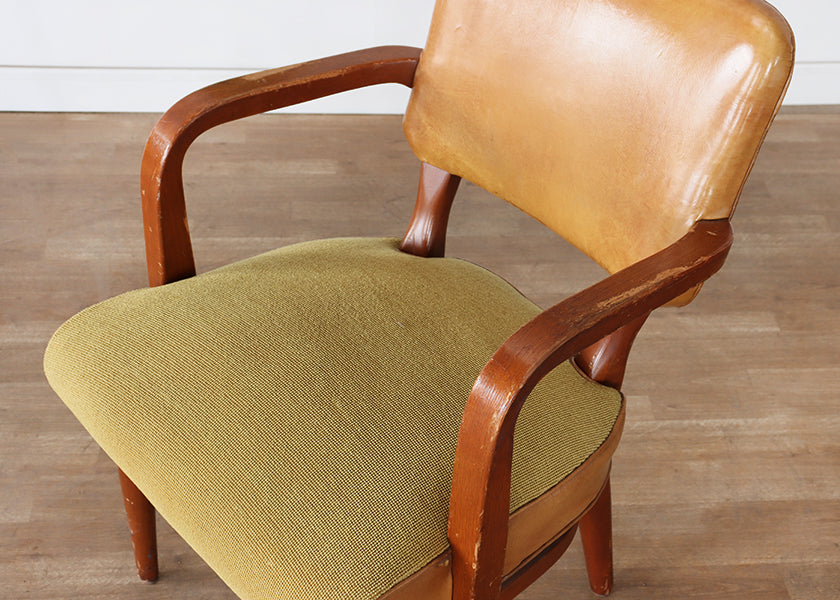 Vintage Upholstered Armchair with Wooden Arms
