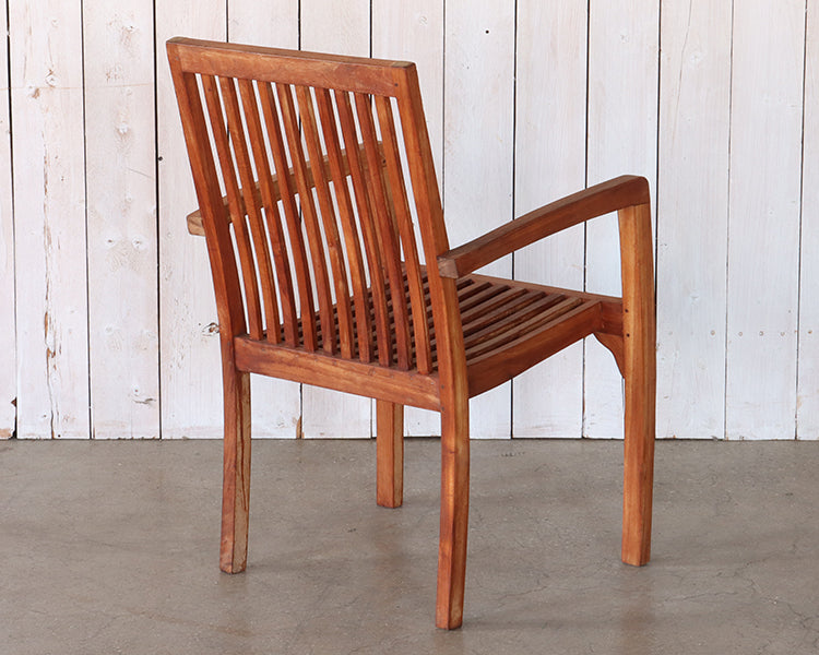Weathered Teak Slatback Arm Chair