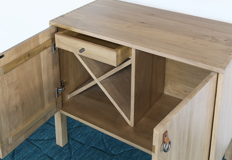 Poplar Bar Cabinet With Iron And Leather Pulls