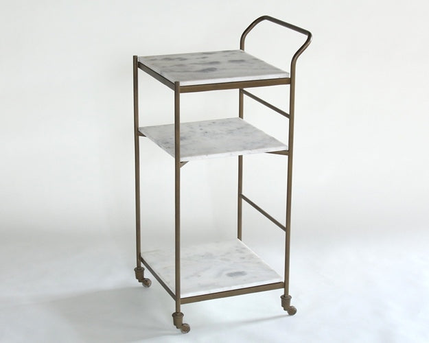 BARCART12 Antique Brass and White Marble Bar Cart
