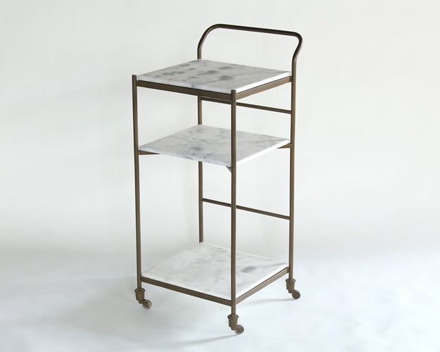 BARCART12 Antique Brass and White Marble Bar Cart