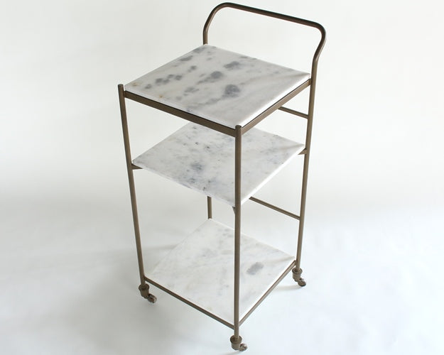 BARCART12 Antique Brass and White Marble Bar Cart