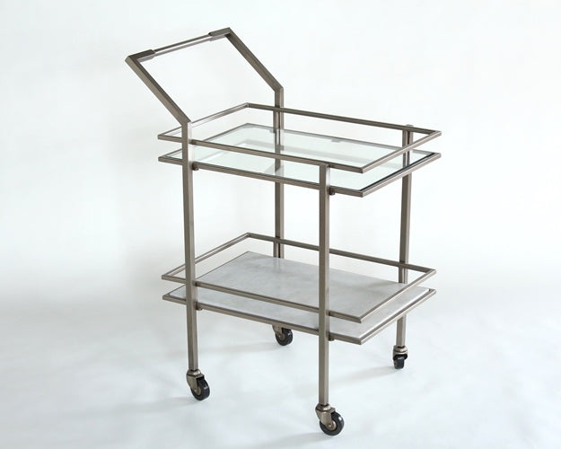 BARCART17 Antique Pewter and White Marble Bar Cart