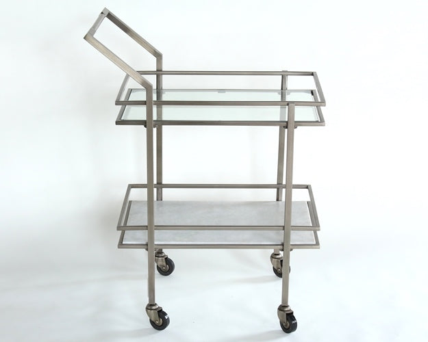 BARCART17 Antique Pewter and White Marble Bar Cart