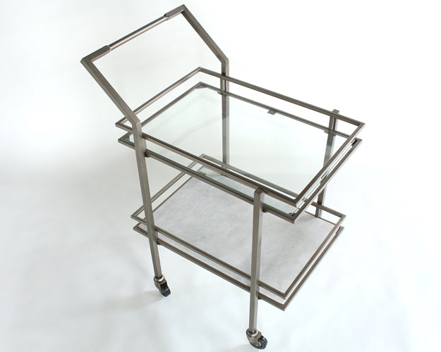 BARCART17 Antique Pewter and White Marble Bar Cart