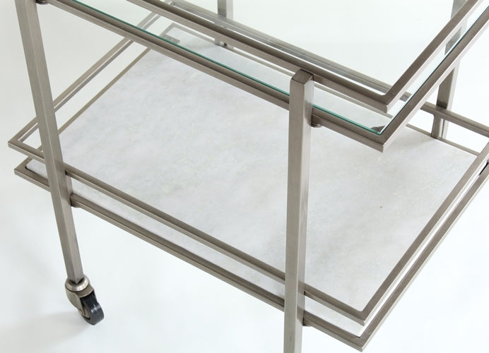 BARCART17 Antique Pewter and White Marble Bar Cart