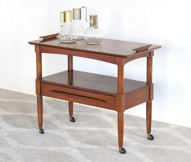 BARCART18 Mid-Century Walnut Serving Cart, Vintage 1950's