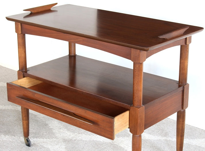 BARCART18 Mid-Century Walnut Serving Cart, Vintage 1950's