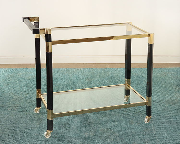 Black and Gold Bar Cart with Glass Shelves