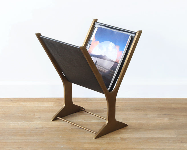 Brass Magazine Rack With Black Leatherette
