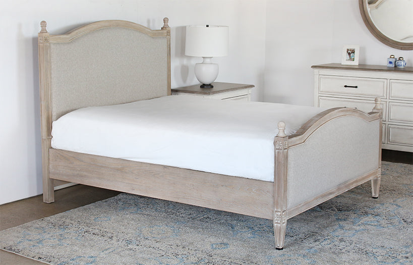 BED84 - Washed Elm Bed With Upholstered Headboard