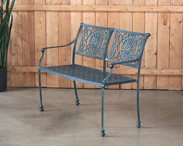 BH105 - Cast Iron Garden Bench W/ Verdigris Patina