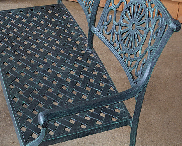 BH105 - Cast Iron Garden Bench W/ Verdigris Patina