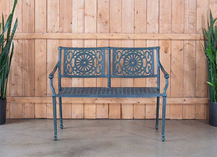 BH105 - Cast Iron Garden Bench W/ Verdigris Patina