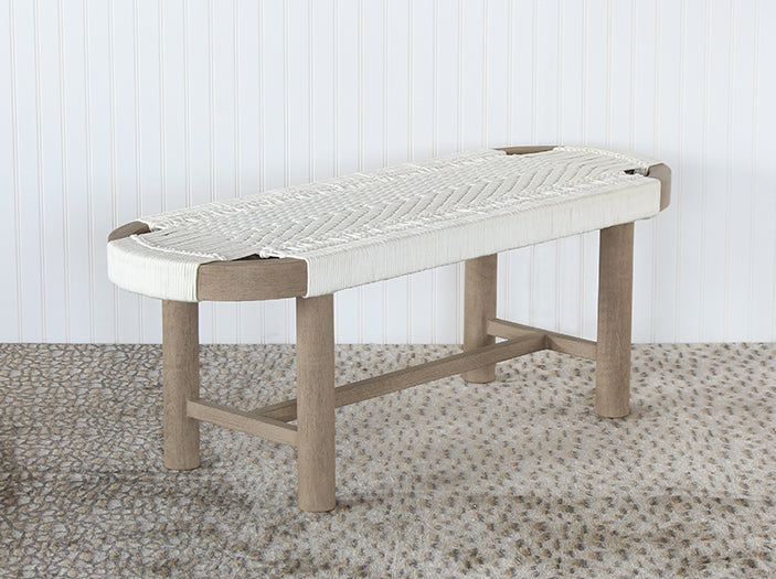 Washed Brown Teak & Rope Bench