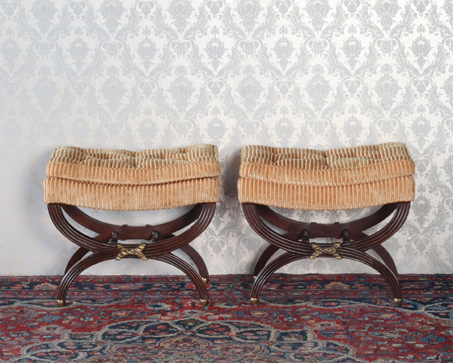 Set Of 2 Curule Vintage Benches