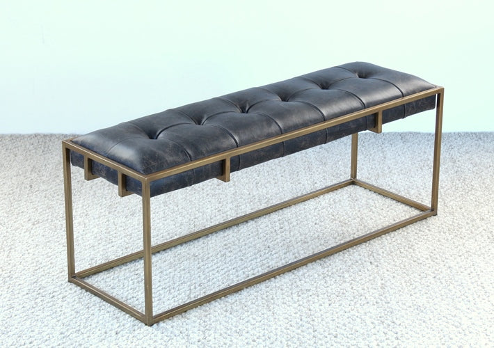 BH85 Oxford Bench in Antique Brass and Aged Leather