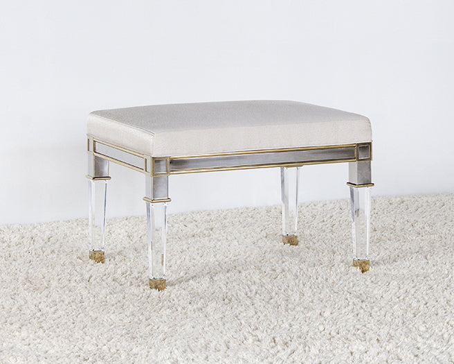 BH99 Acrylic and Nickel Vanity Bench With Cream Upholstery