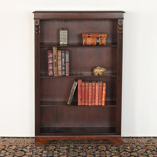 Mahogany 4-Shelf Bookshelf W/Fluted Column Detail