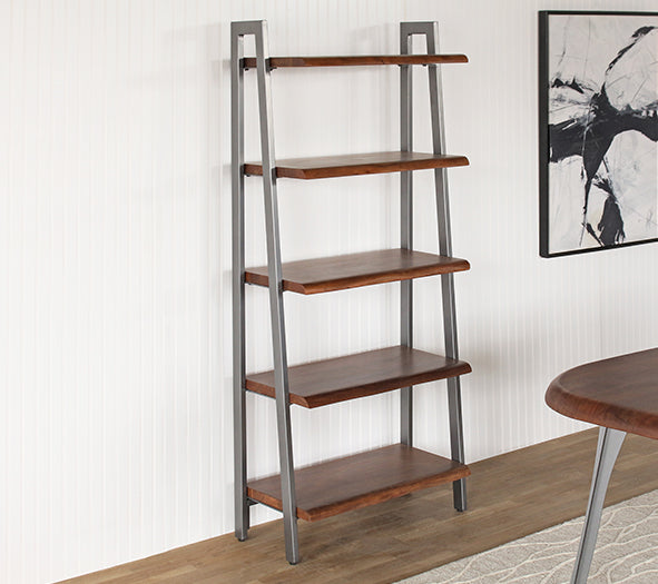 Walnut And Charcoal Steel Bookcase