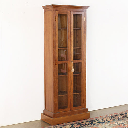 Oak Bookcase With Glass Pane Doors