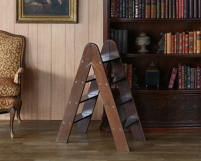 Vintage Brass Mounted Library Ladder