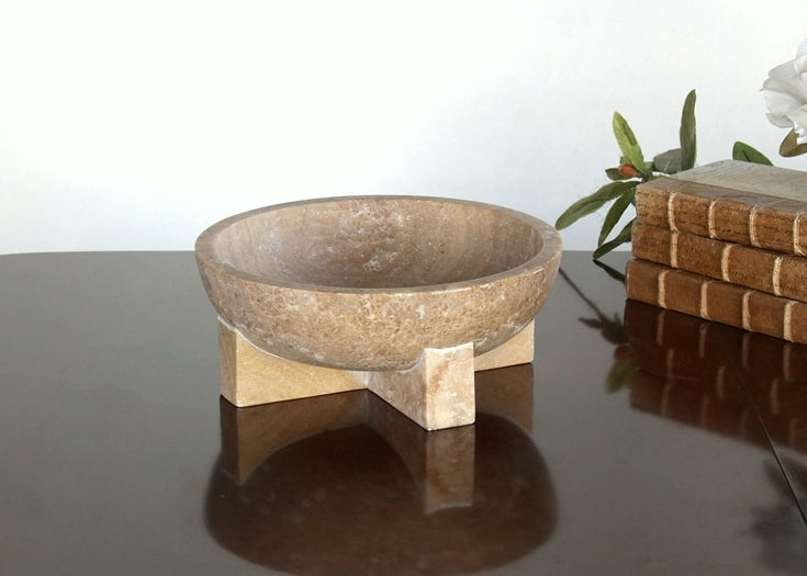 BOWL44 White Marble Bowl with Cross Base