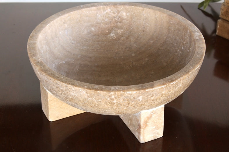BOWL44 White Marble Bowl with Cross Base