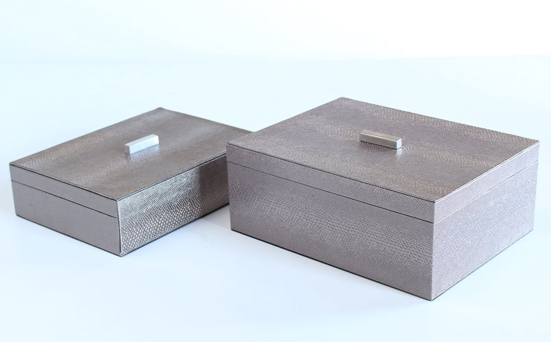 Set of 2 Faux Alligator Silver Boxes