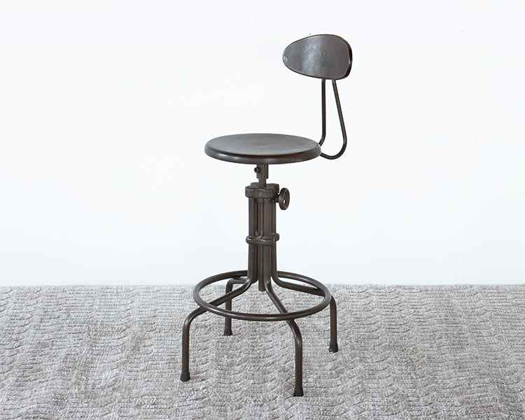 Sapele Hardwood And Steel Adjustable Bar Stool with Back