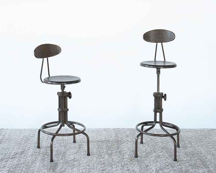Sapele Hardwood And Steel Adjustable Bar Stool with Back