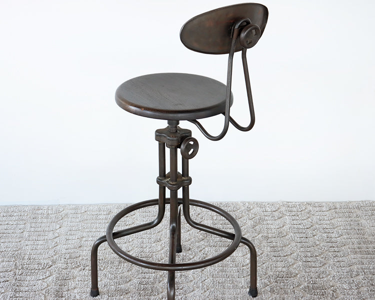Sapele Hardwood And Steel Adjustable Bar Stool with Back