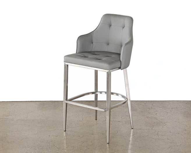 BS57 Tufted Mid-Back Bar Stool in Gray Leatherette