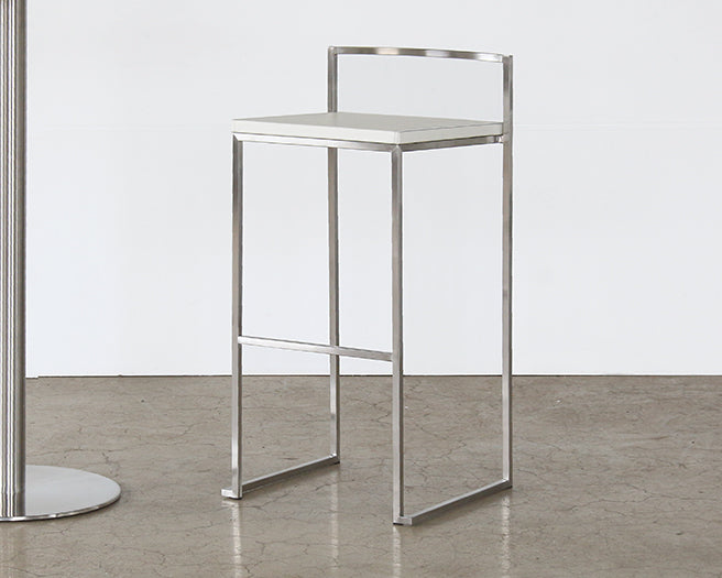 BS60 - White Leather and Chrome Bar Stool
