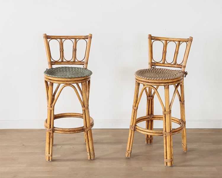 Set of 2 Vintage Rattan Bar Stools
