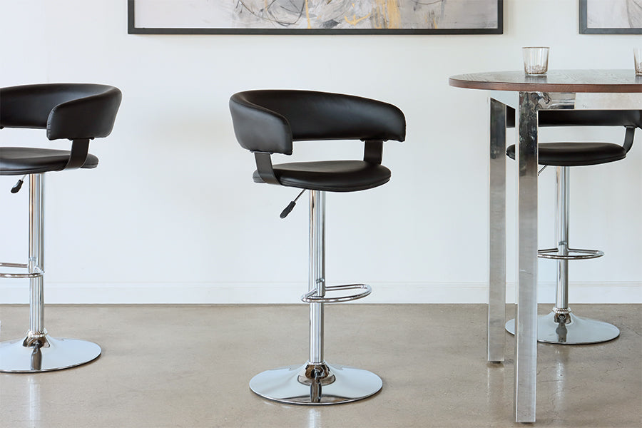 Black Leather & Chrome Adjustable Barstool