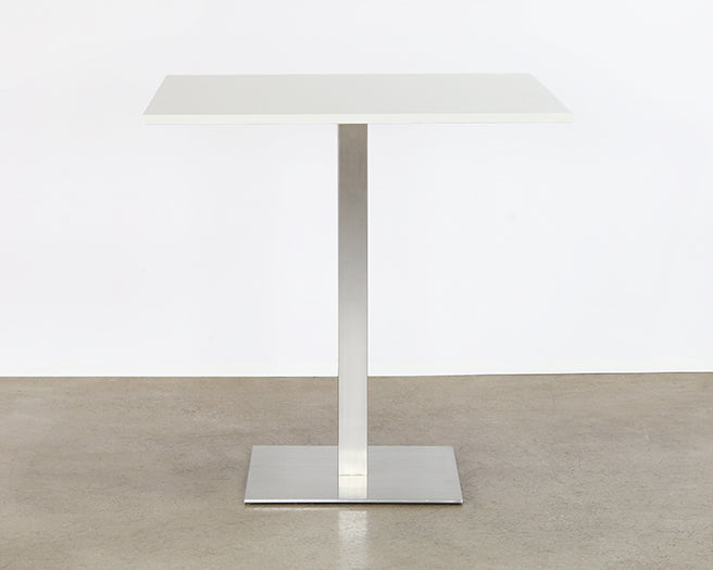 BT20 - Square White Top Bar Table With Brushed Aluminum Base
