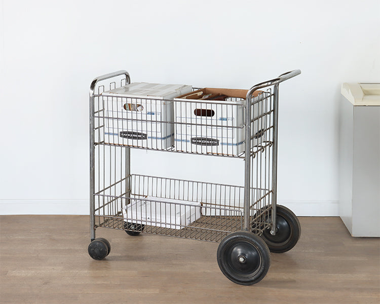 Chrome Mailroom Cart w/ Staggered Wheels