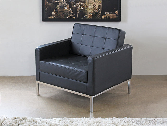 CC147 Black Leather Florence Knoll Style Club Chair