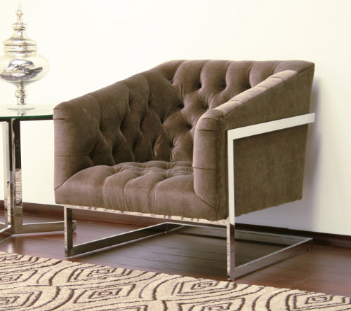 Taupe Velvet Tufted Chair with Chrome Frame