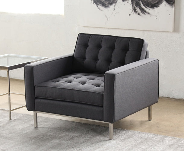 CC200 Modern Dark Grey Club Chair with Tufted Back and Seat