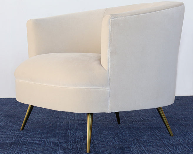 Curved Club Chair W/Tight Back & Antique Brass Leg