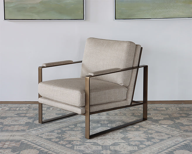 Tan Linen With Brass Square Arm Club Chair