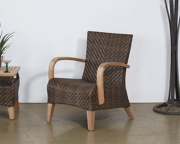 CC301 - Brown Outdoor Club Chair With Wooden Arms