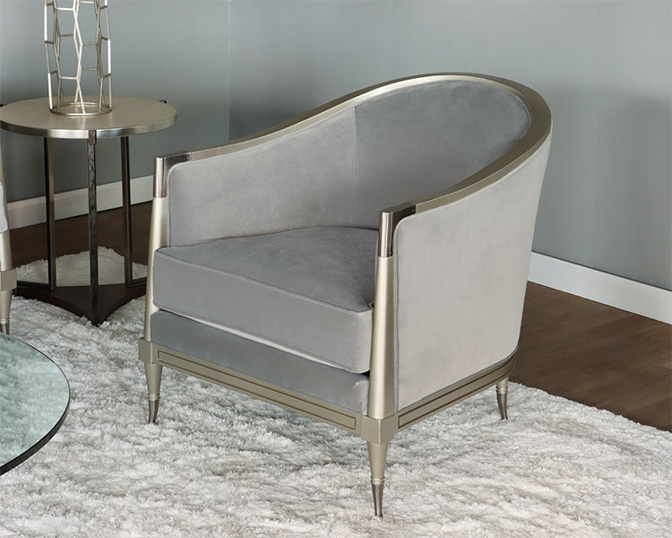 Grey Curved Back Club Chair w/ Soft Silver Frame